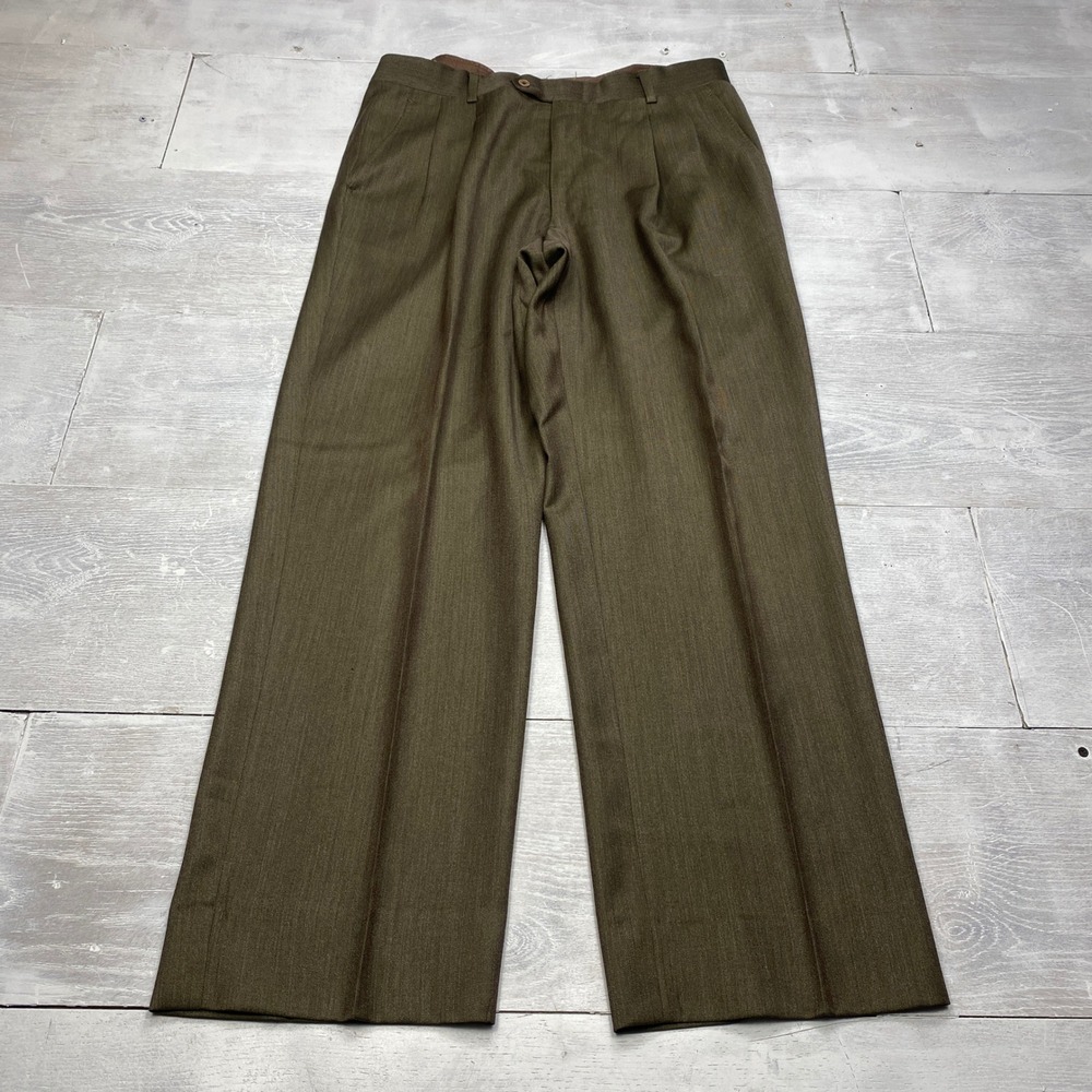 Oxxford Clothes Trousers Mens 36 Brown Melange Twill Pleated Oxxford Sport Pants